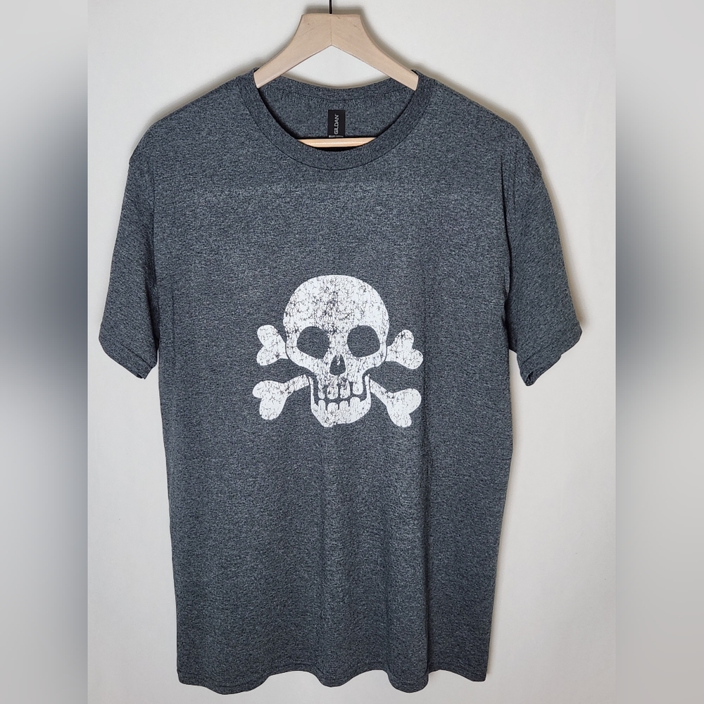 Gray Distressed Skull Graphic Men's T-Shirt L